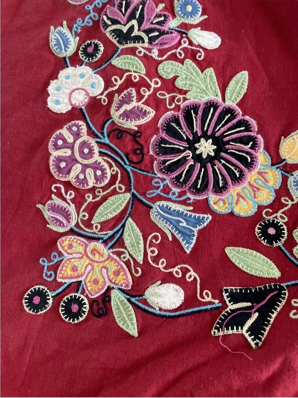 Pottery Barn Red Embroidered Floral Duvet Cover